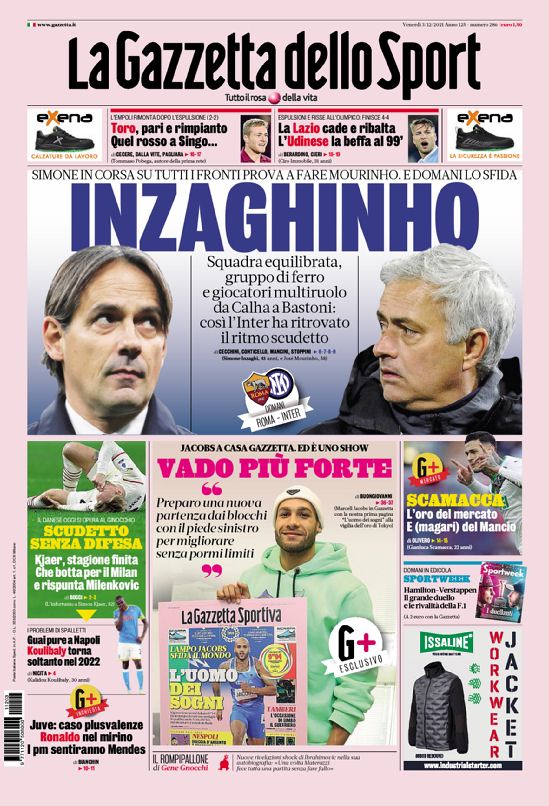 gazzetta dello sport prima pagina venerdi 3 dicembre 2021 napoli