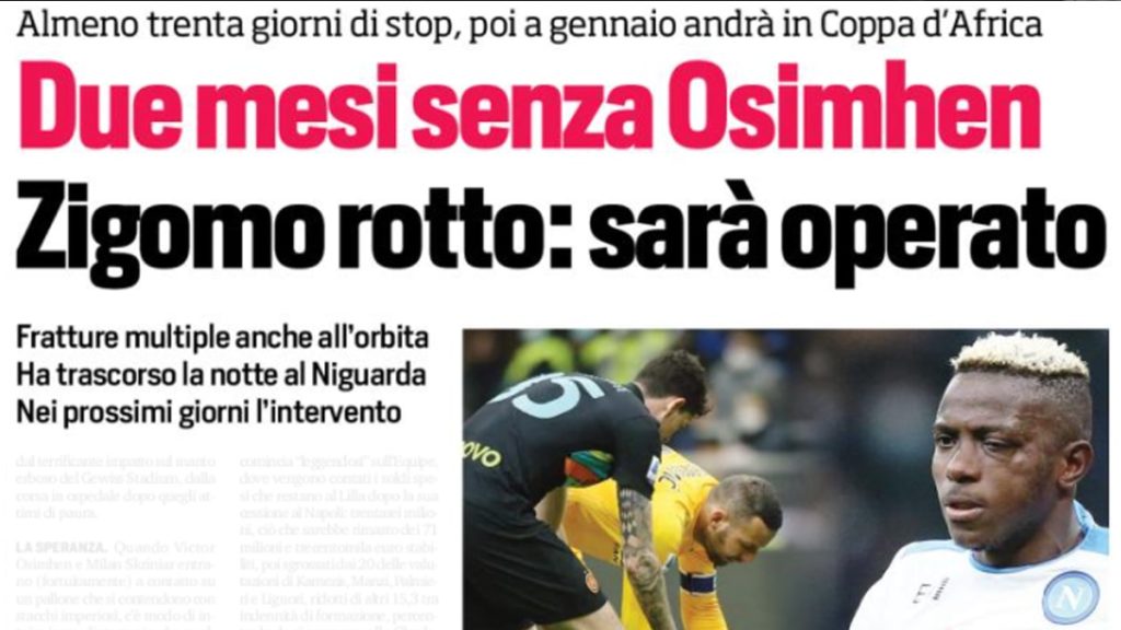 rientro osimhen infortunio tempi di recupero incidente inter napoli