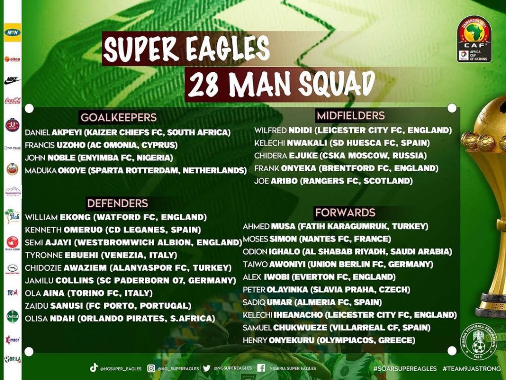 convocati nigeria coppa d africa out osimhen