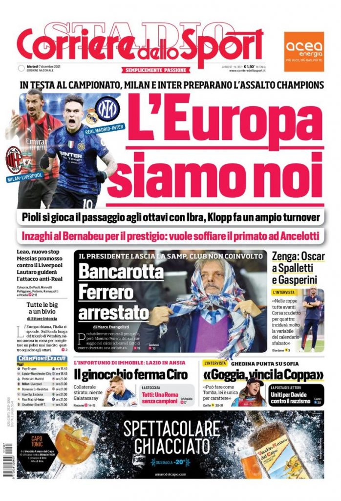 corriere dello sport prima pagina martedi 7 dicembre 2021 napoli