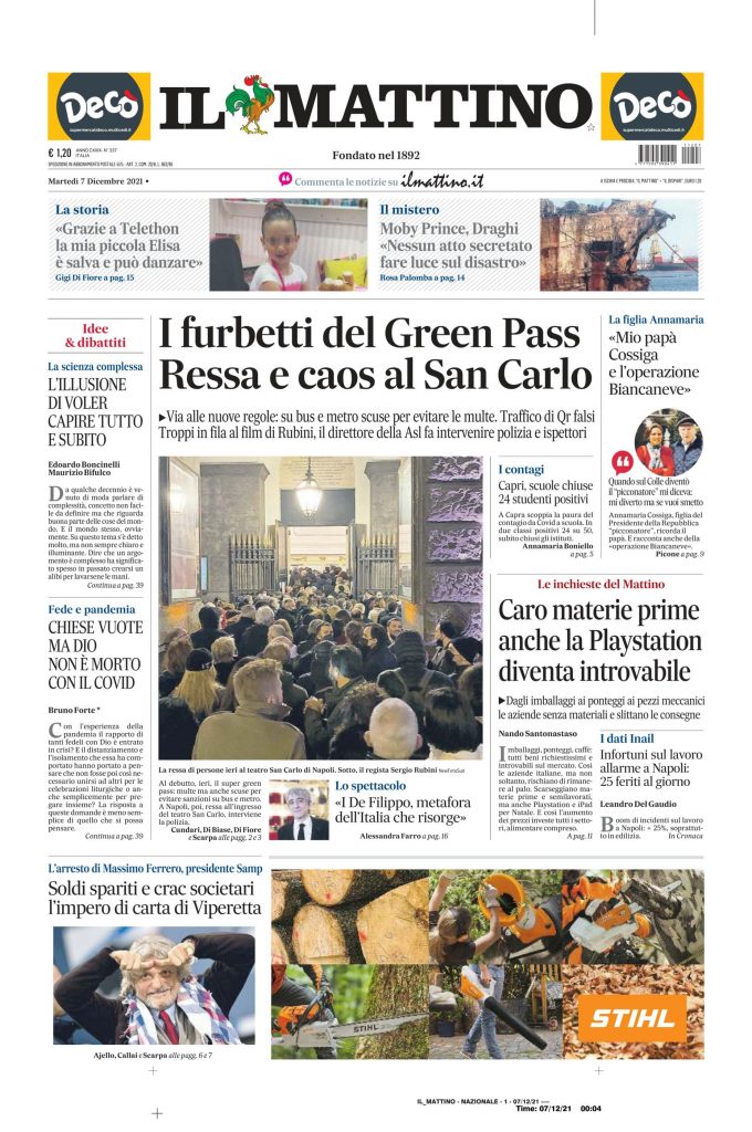 il mattino di napoli prima pagina martedi 7 dicembre 2021