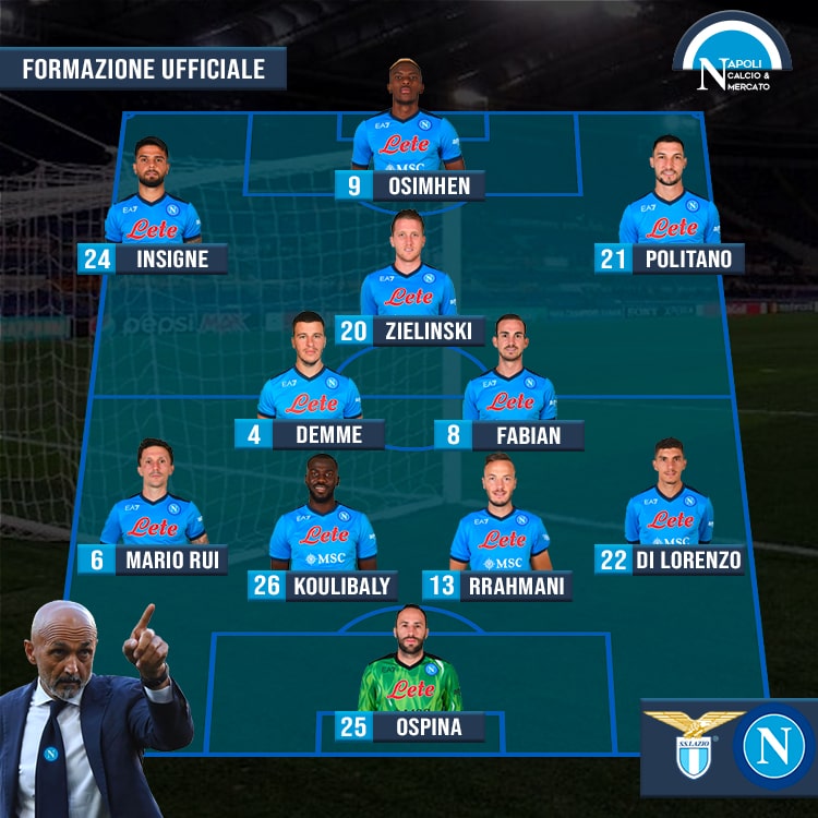 lazio napoli formazioni ufficiali sscnapoli formazione ufficiale spalletti serie a calcio napoli24 1926 titolari titolare