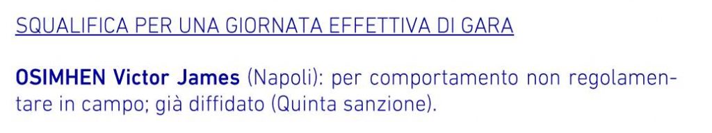 osimhen squalifica giudice sportivo serie a napoli ultime notizie
