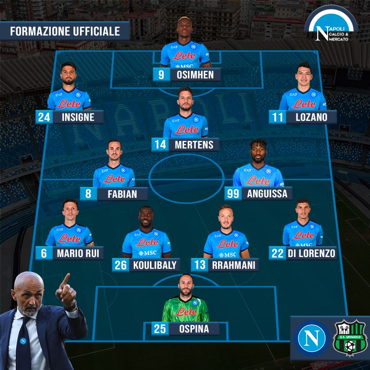 napoli sassuolo formazioni ufficiali formazione ufficiale spalletti serie a sscnapoli calcio napoli 24 1926 titolari