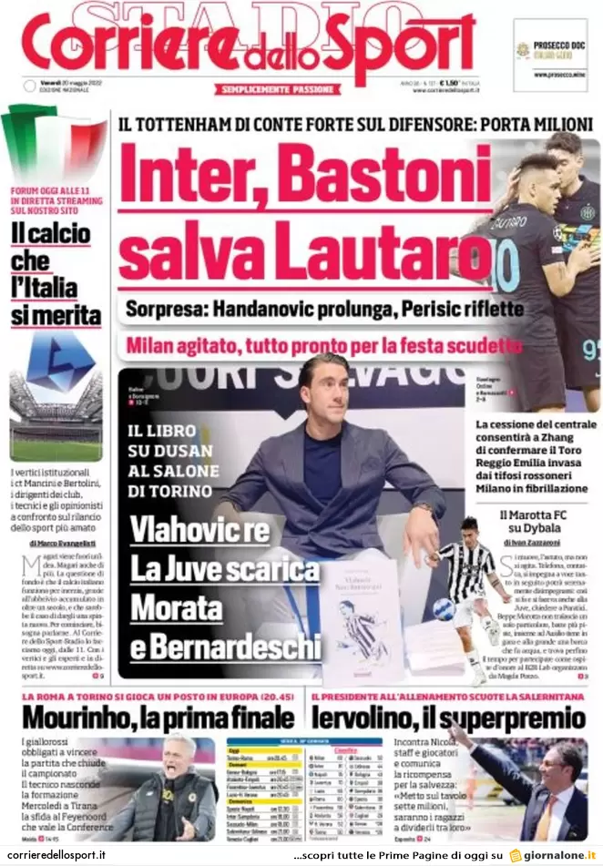 prima pagina corriere dello sport 20 maggio 2022