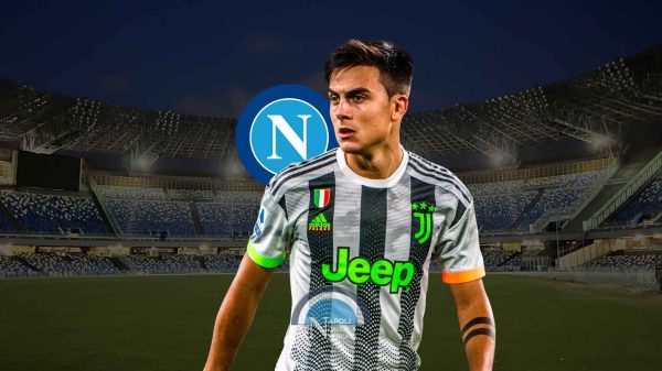 dybala allo stadio maradona con lo scudetto del napoli