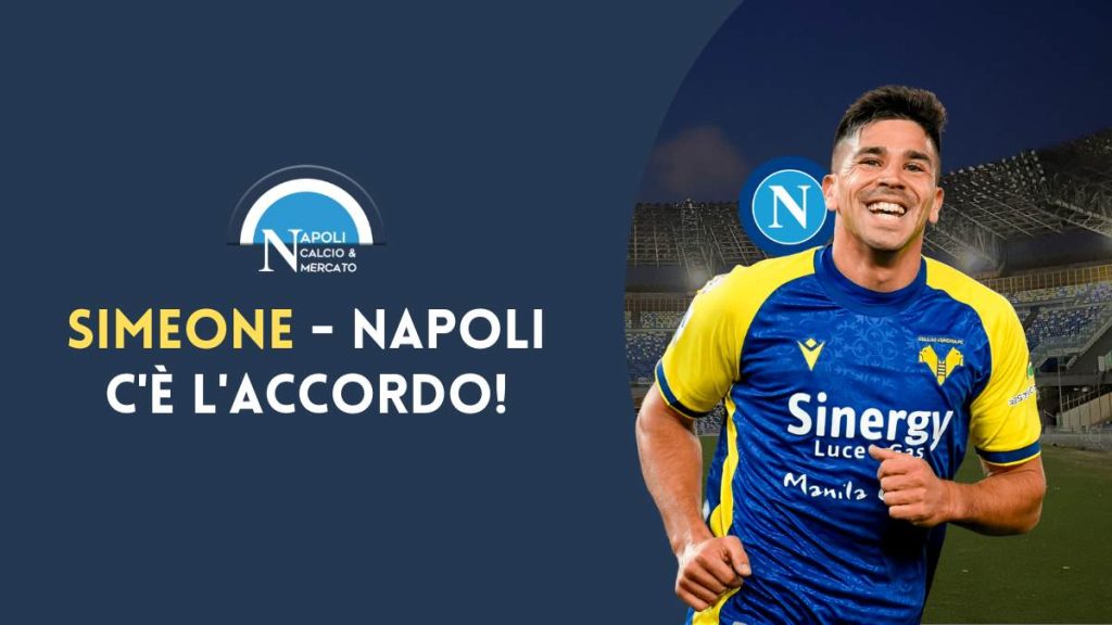 Giovanni Simeone con lo sfondo dello stadio Maradona di Napoli