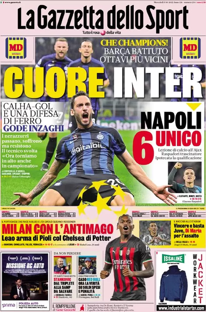 prima pagina la gazzetta dello sport 5 ottobre 2022