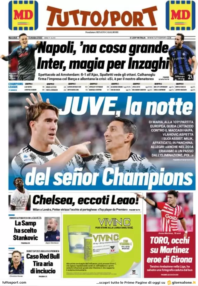 prima pagina tuttosport 5 ottobre 2022