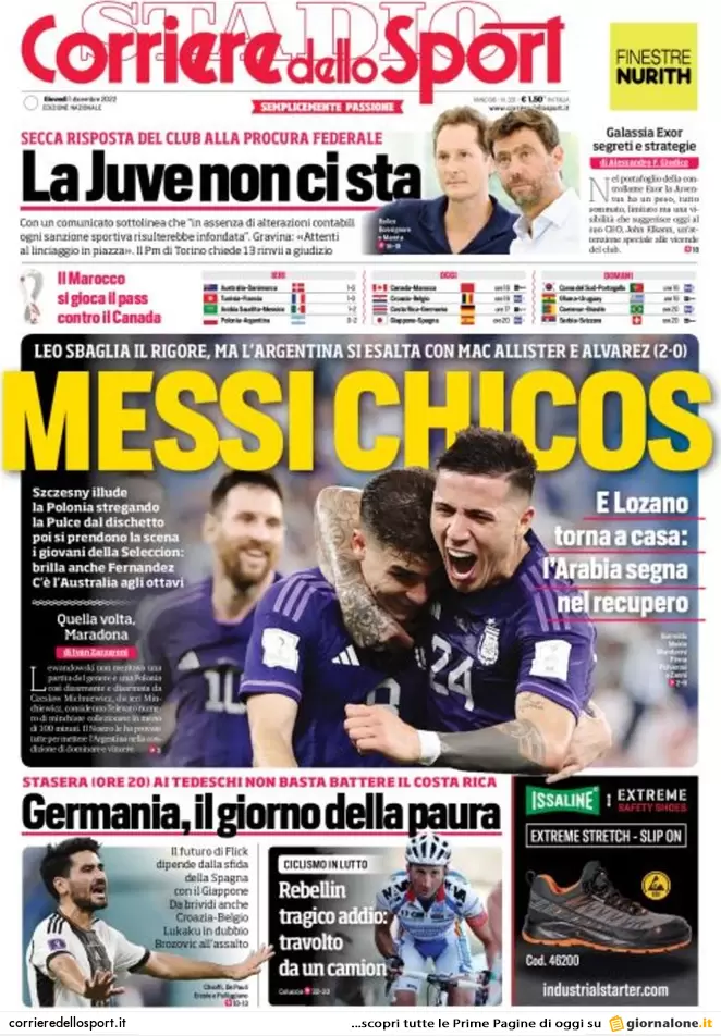 prima pagina corriere dello sport 1 dicembre 2022