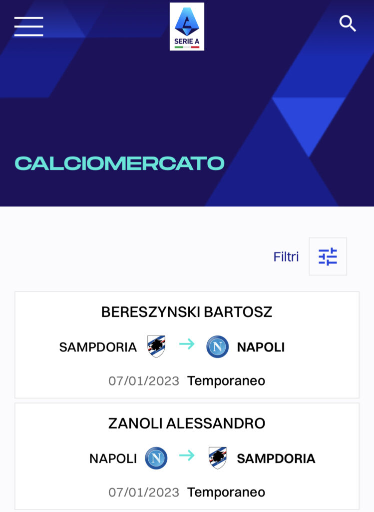 bereszynski napoli zanoli sampdoria contratti depositati ufficiale