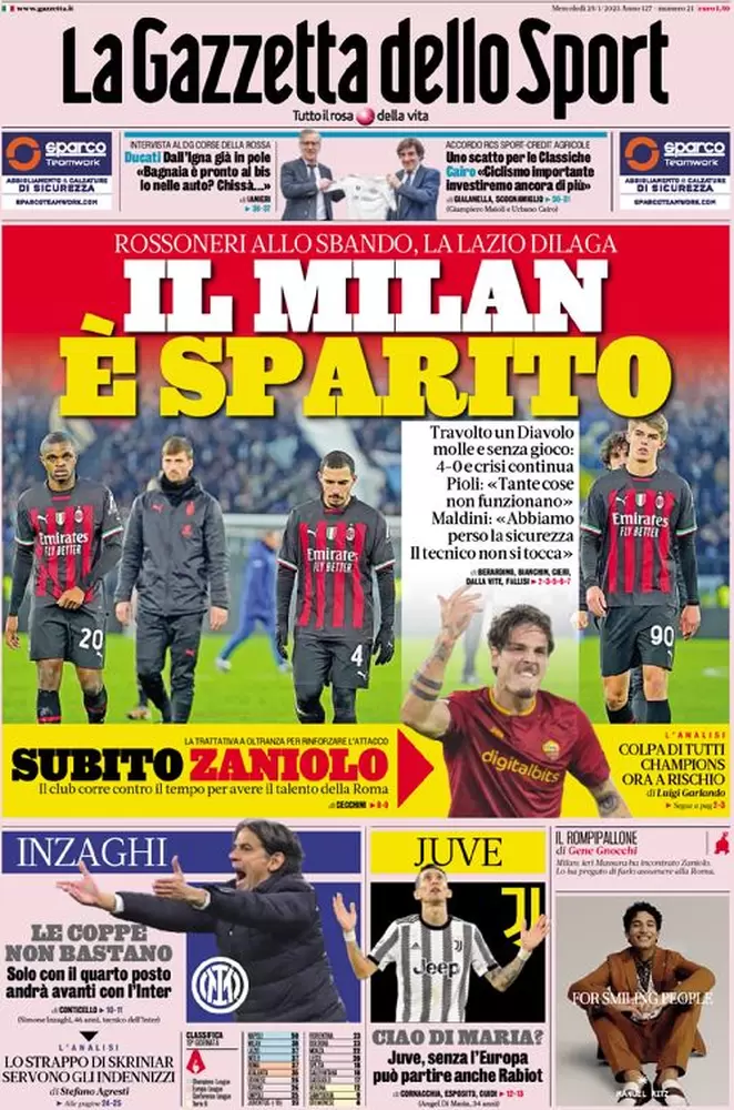 prima pagina la gazzetta dello sport 25 gennaio 2023