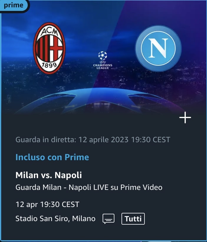 milan napoli champions league su amazon prime come vederla gratis