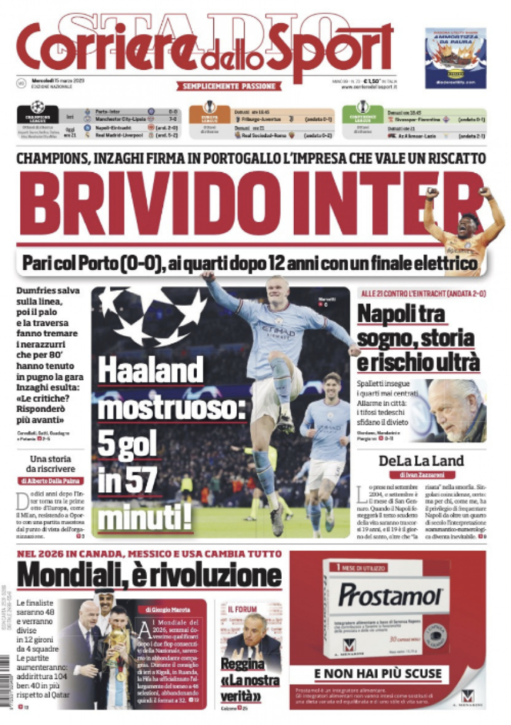 prima pagina corriere dello sport 15 marzo 2023