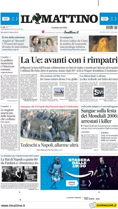 prima pagina il mattino di napoli 15 marzo 2023