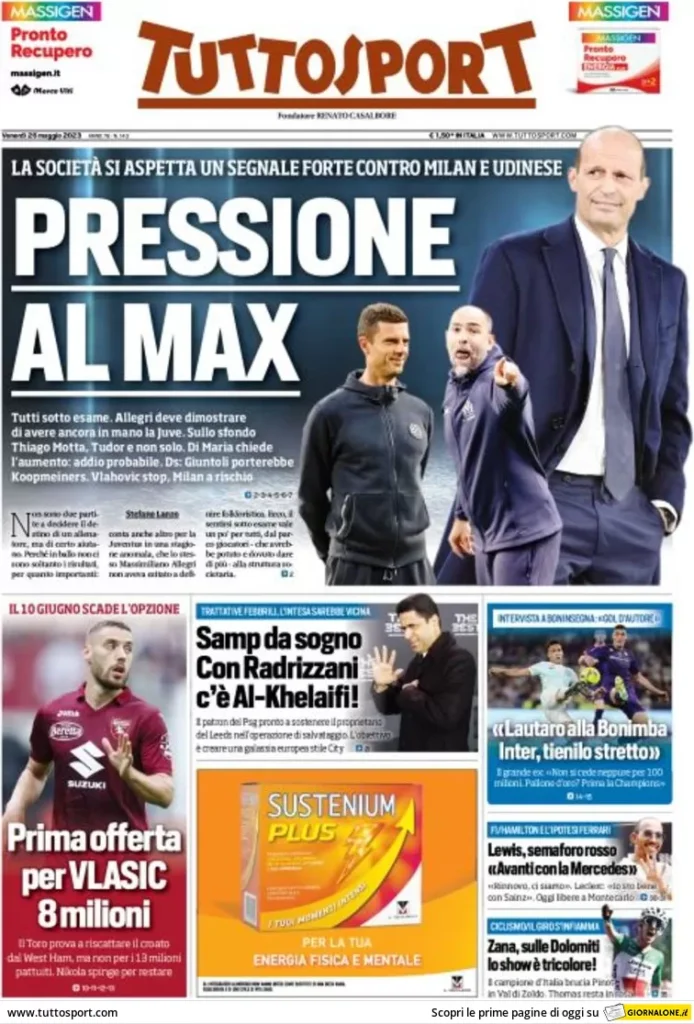 prima pagina tuttosport 26 maggio 2023