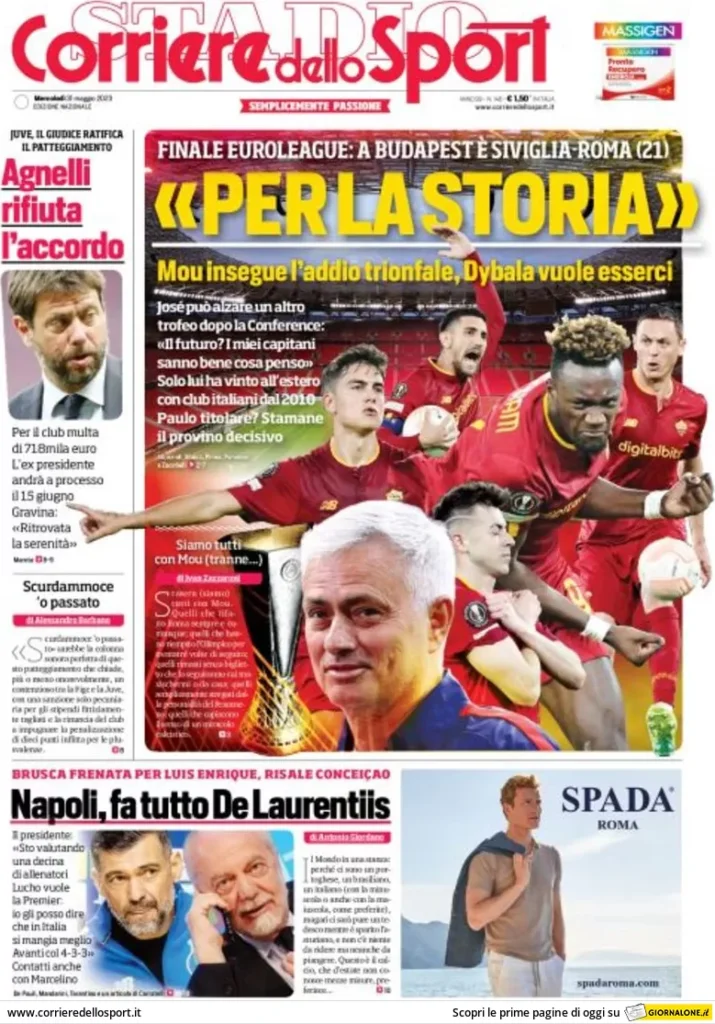 prima pagina corriere dello sport 1 giugno 2023